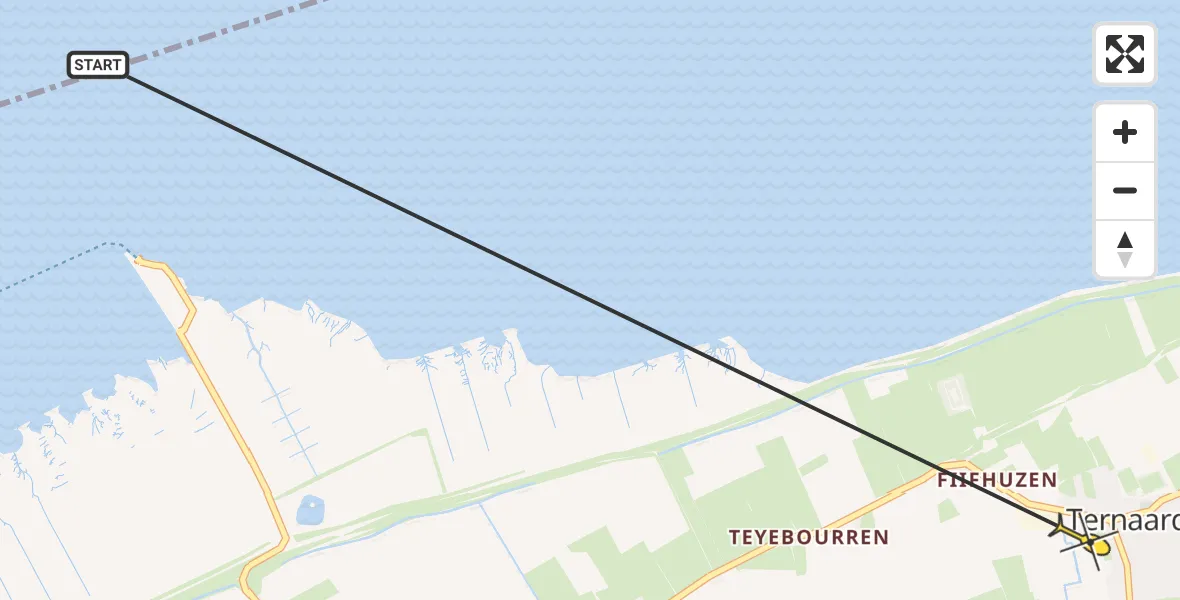 Routekaart van de vlucht: Ambulancehelikopter naar Ternaard, Holwerterdyk