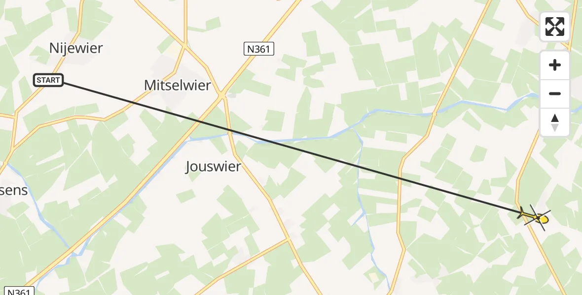 Routekaart van de vlucht: Ambulancehelikopter naar Ee, Tibsterwei