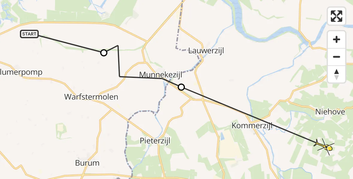 Routekaart van de vlucht: Ambulancehelikopter naar Niehove, Nijlandsryd