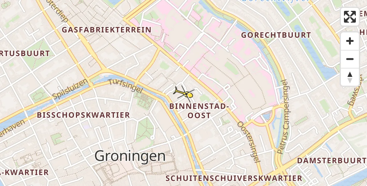 Vluchtroute Ambulancehelikopter van Universitair Medisch Centrum Groningen naar Universitair Medisch Centrum Groningen