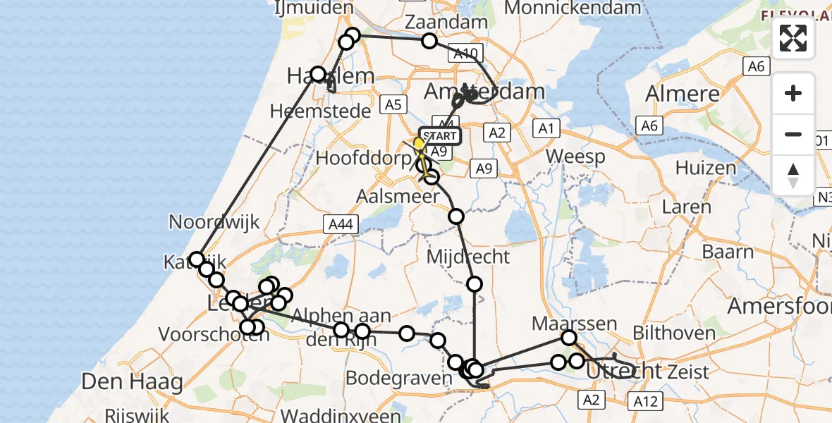 Vluchtroute Politiehelikopter van Amsterdam naar Schiphol