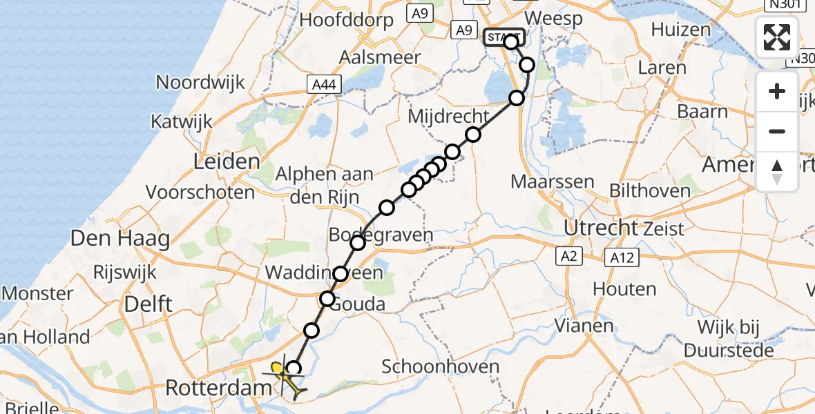 Routekaart van de vlucht: Lifeliner 2 naar Capelle aan den IJssel, Hollandse Kade