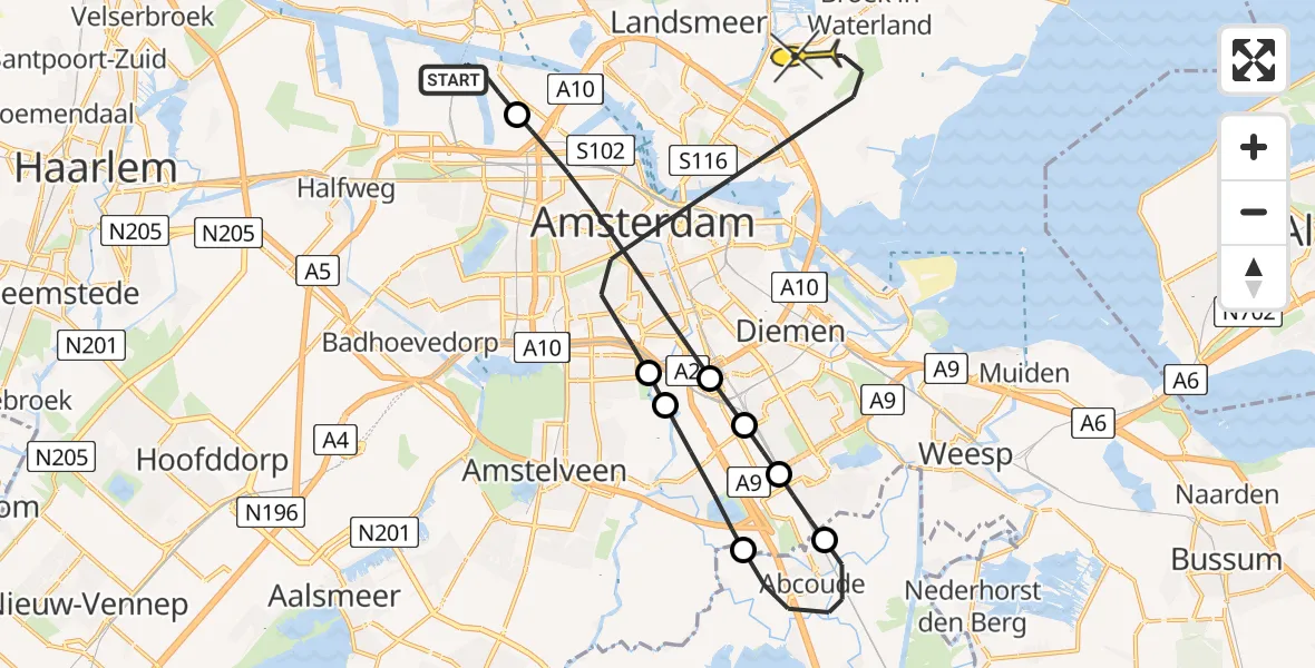 Routekaart van de vlucht: Lifeliner 1 naar Amsterdam, Westhavenweg