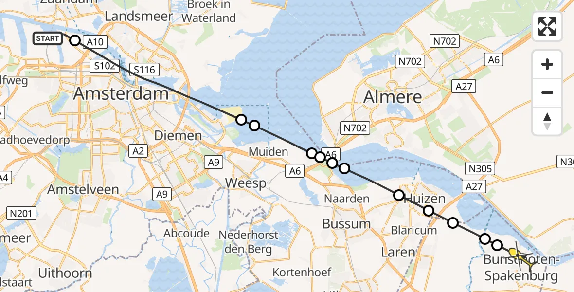 Routekaart van de vlucht: Lifeliner 1 naar Bunschoten-Spakenburg, Westhavenweg