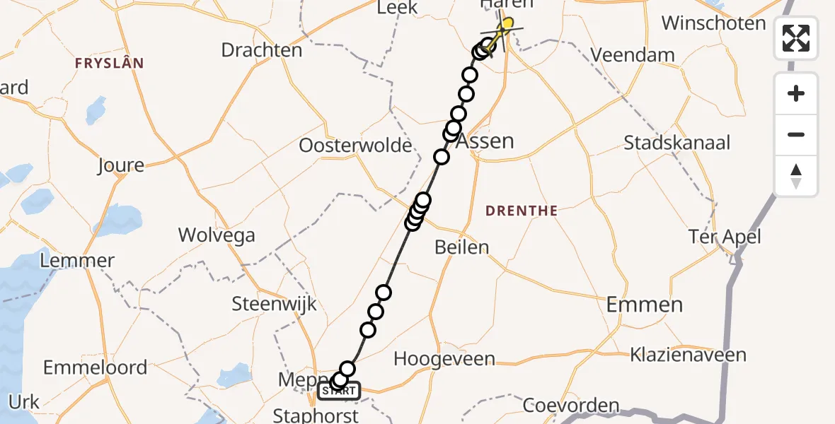 Routekaart van de vlucht: Lifeliner 4 naar Groningen Airport Eelde, Broekhuizen