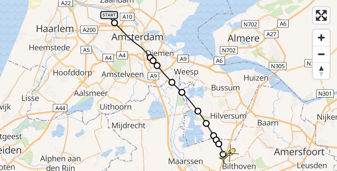 Routekaart van de vlucht: Lifeliner 1 naar Maartensdijk, Corsicaweg