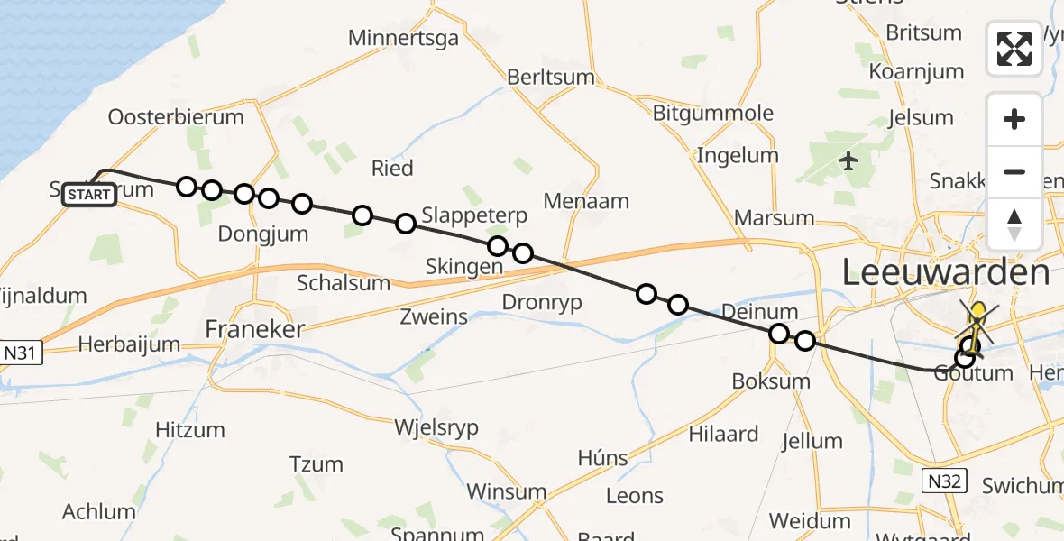 Routekaart van de vlucht: Lifeliner 4 naar Leeuwarden, Pastorijreed