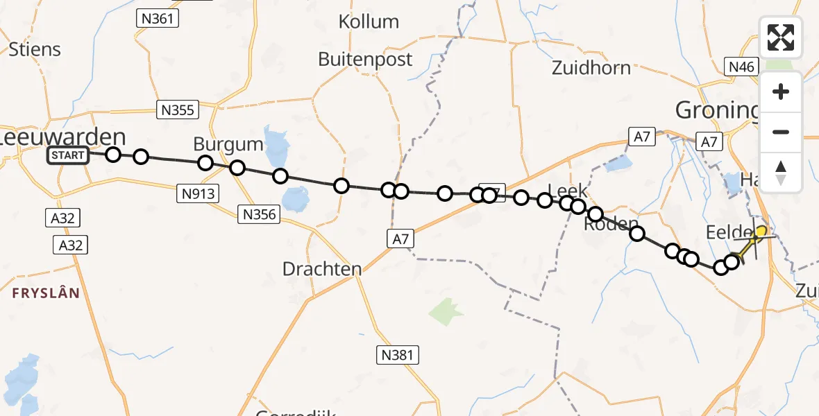 Routekaart van de vlucht: Lifeliner 4 naar Groningen Airport Eelde, Oude Potmarge