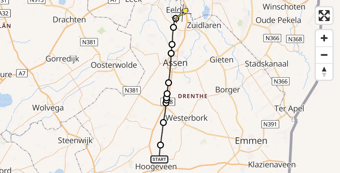 Routekaart van de vlucht: Lifeliner 4 naar Groningen Airport Eelde, Oude Diep