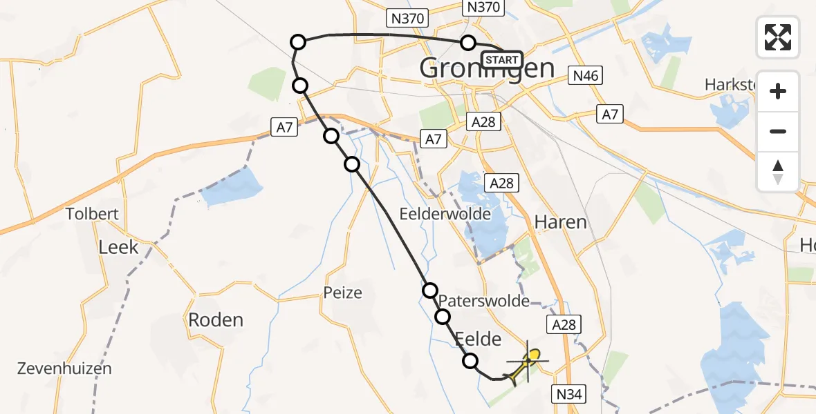 Routekaart van de vlucht: Lifeliner 4 naar Groningen Airport Eelde, Noorderbuitensingel