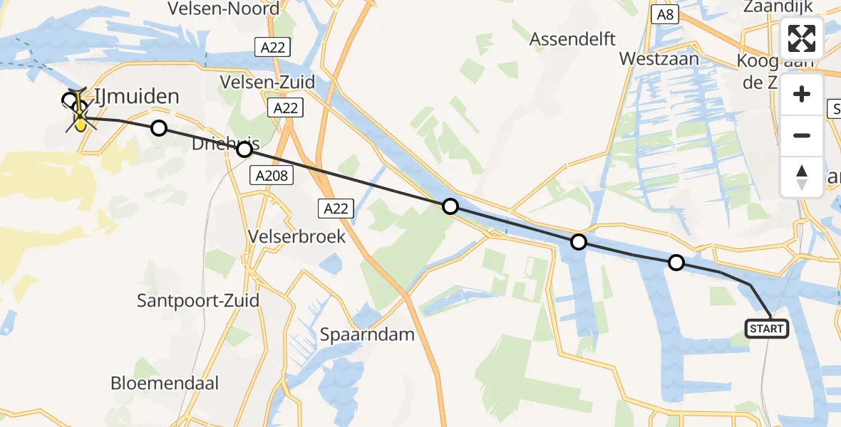 Routekaart van de vlucht: Lifeliner 1 naar IJmuiden, Stromboliweg