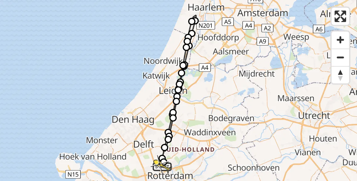 Routekaart van de vlucht: Lifeliner 2 naar Rotterdam The Hague Airport, A16 Rotterdam