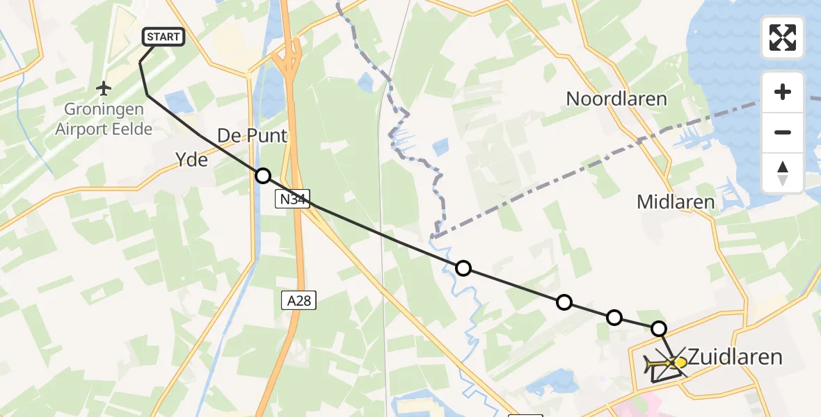 Routekaart van de vlucht: Lifeliner 4 naar Zuidlaren, Pelikaanstraat