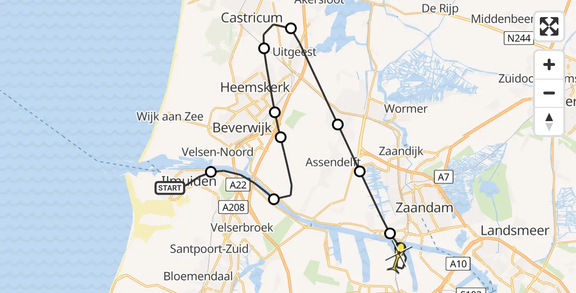 Routekaart van de vlucht: Lifeliner 1 naar Amsterdam Heliport, Reggestraat