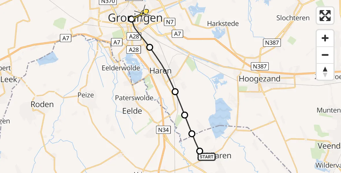Routekaart van de vlucht: Lifeliner 4 naar Universitair Medisch Centrum Groningen, Smedinge