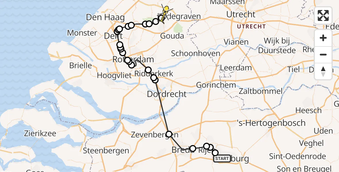 Routekaart van de vlucht: Politieheli naar Boskoop, Oude Leije