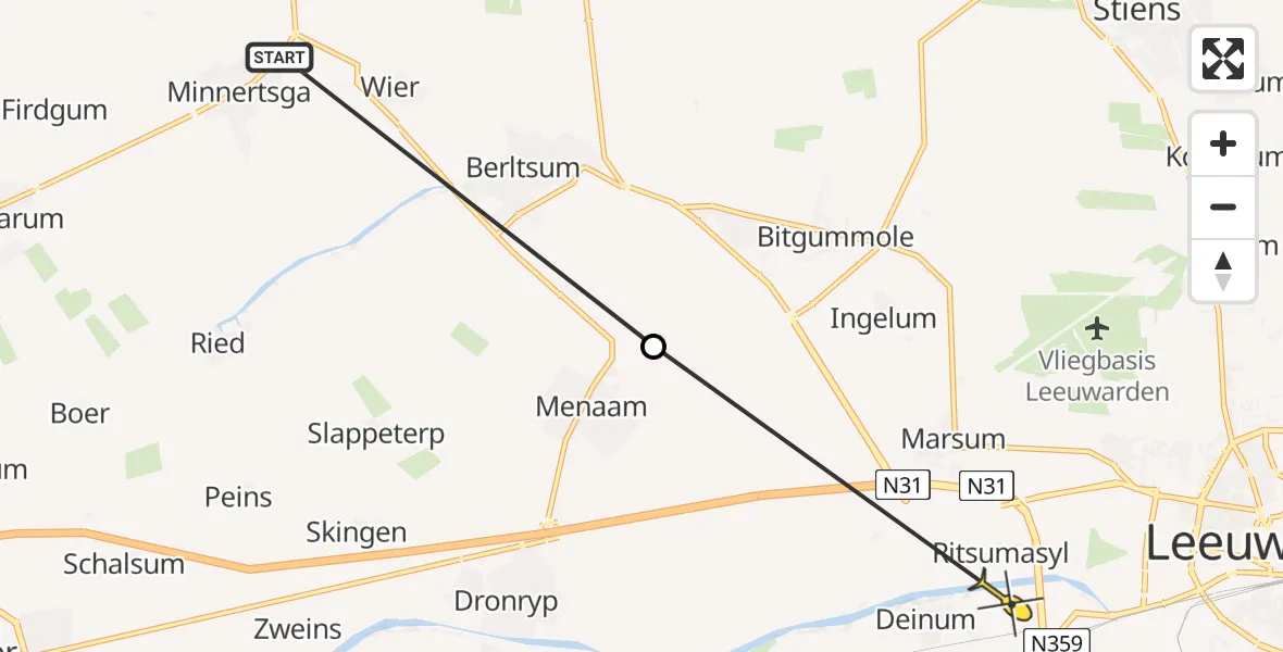 Routekaart van de vlucht: Ambulanceheli naar Deinum, Bitgumerdyk
