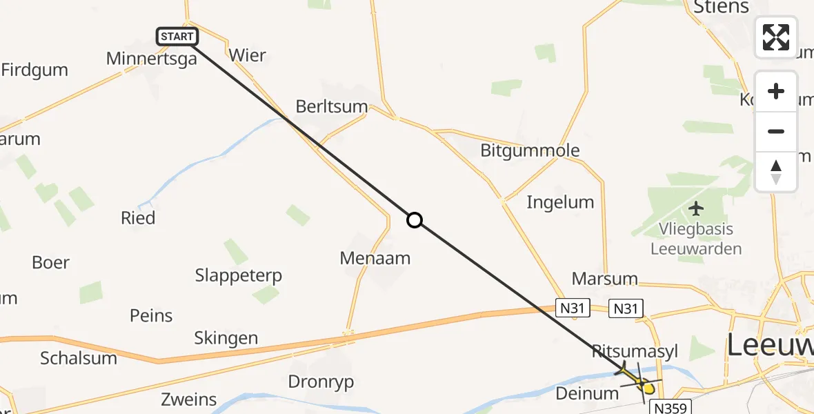 Routekaart van de vlucht: Ambulancehelikopter naar Deinum, Bitgumerdyk