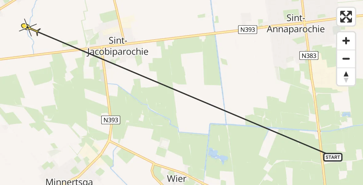 Routekaart van de vlucht: Ambulancehelikopter naar Westhoek, Holle Rij