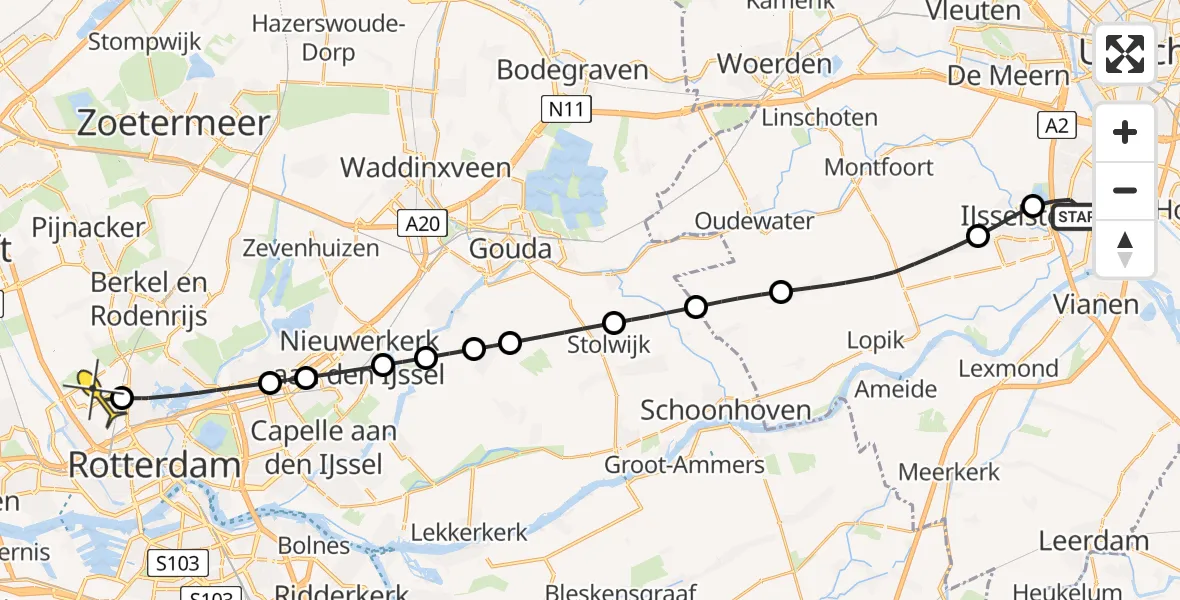 Routekaart van de vlucht: Lifeliner 2 naar Rotterdam The Hague Airport, Donkeregaarde