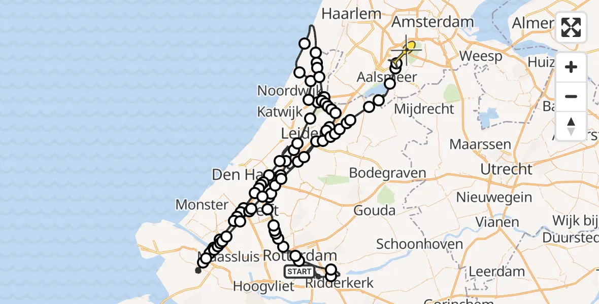 Routekaart van de vlucht: Politieheli naar Schiphol, Maashaven Noordzijde