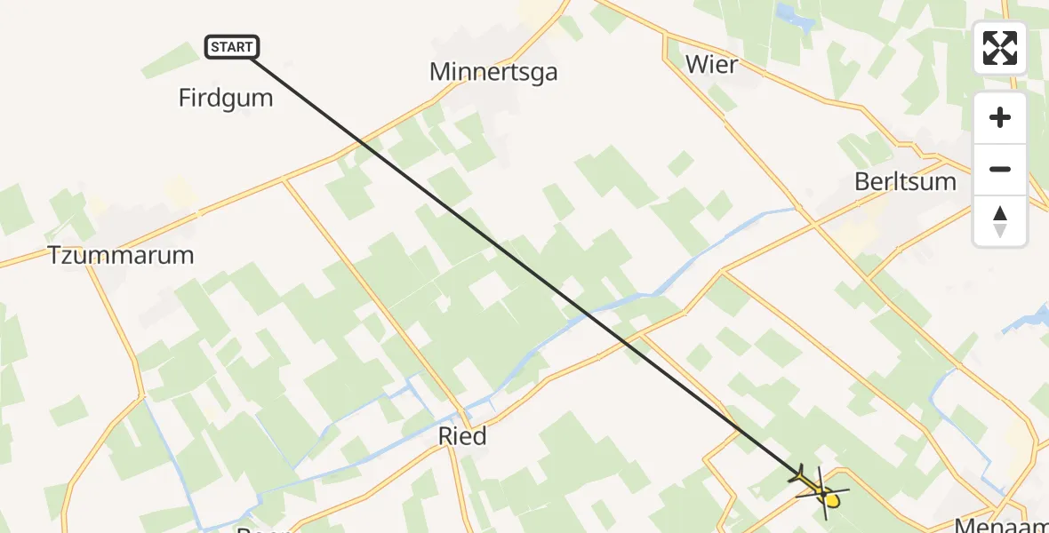 Routekaart van de vlucht: Ambulancehelikopter naar Menaam, Slappeterpsterdyk