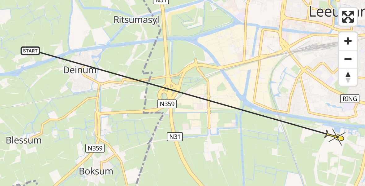 Routekaart van de vlucht: Ambulancehelikopter naar Leeuwarden, Redbadwei