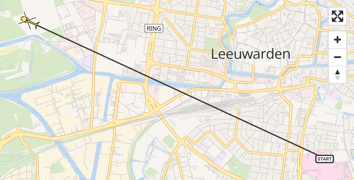 Vluchtroute Ambulancehelikopter van Leeuwarden naar Leeuwarden