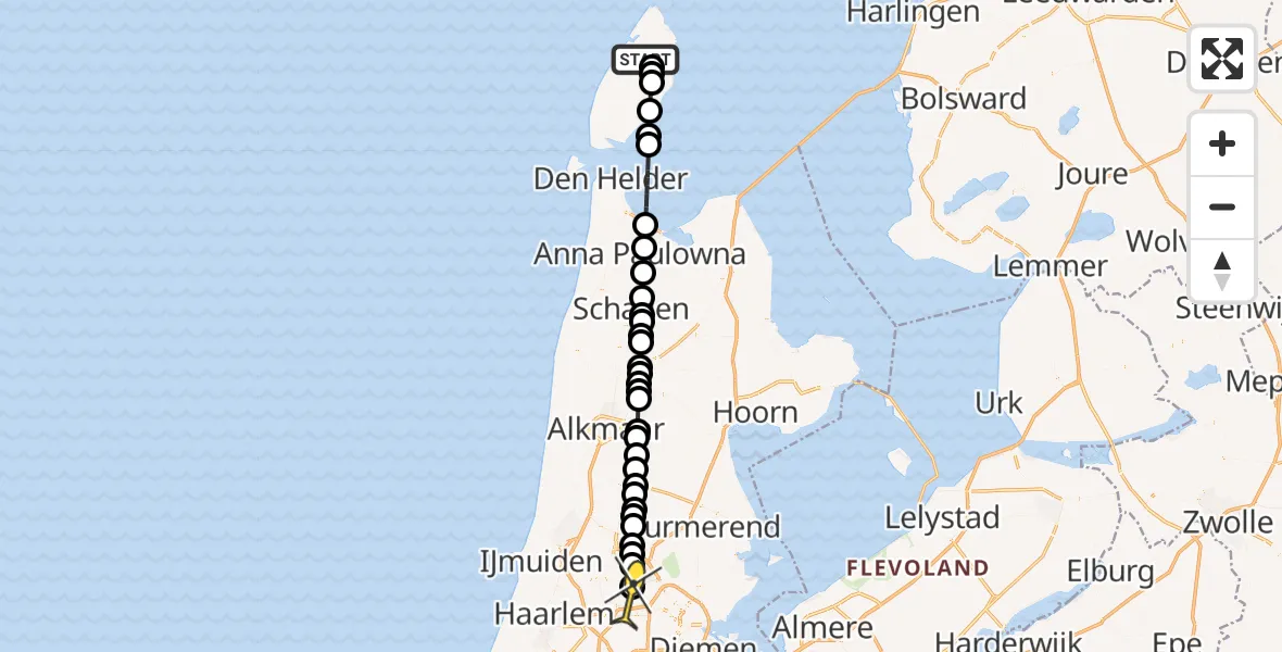 Routekaart van de vlucht: Lifeliner 1 naar Amsterdam Heliport, Hoofdweg