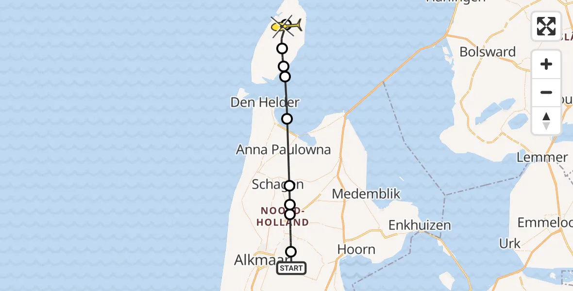 Routekaart van de vlucht: Politieheli naar Texel International Airport, Notweg