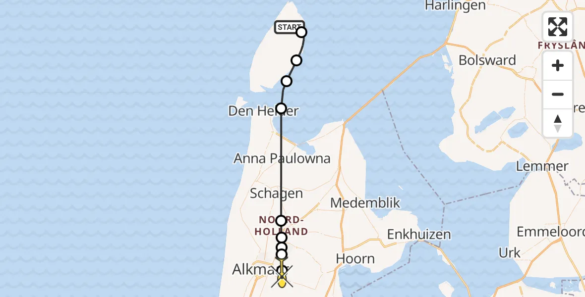 Routekaart van de vlucht: Politieheli naar Oterleek, Hoofdweg