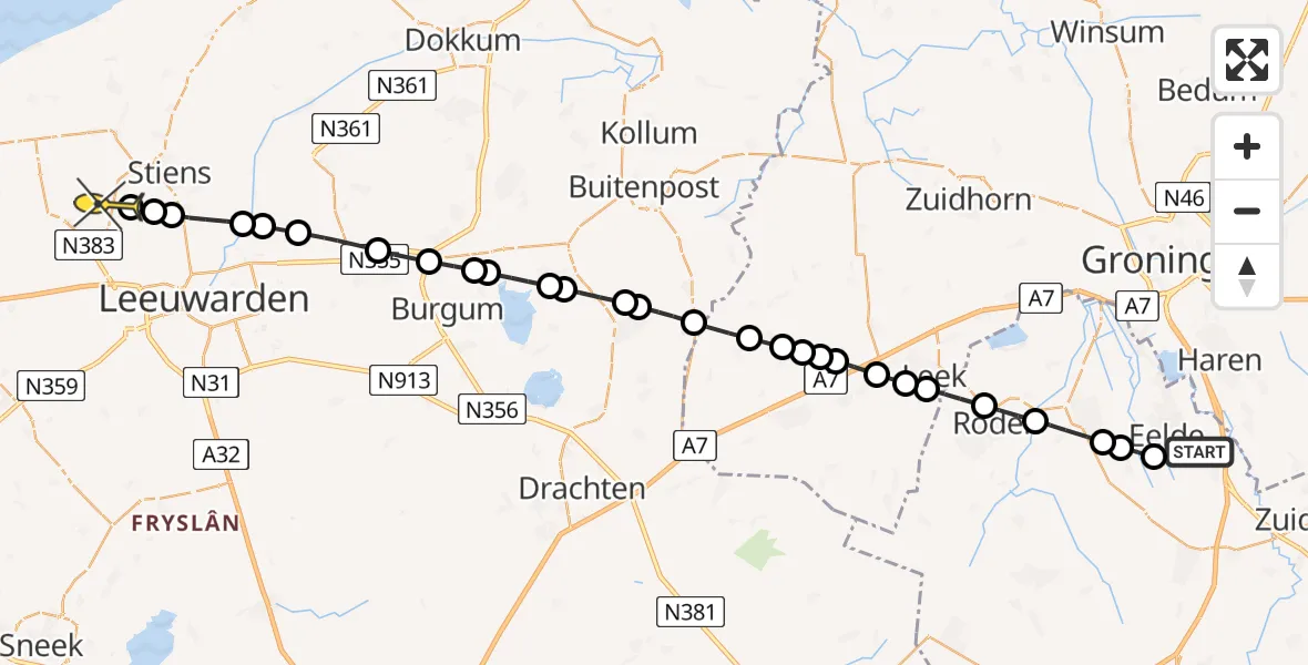 Routekaart van de vlucht: Lifeliner 4 naar Bitgummole, Veldkampweg