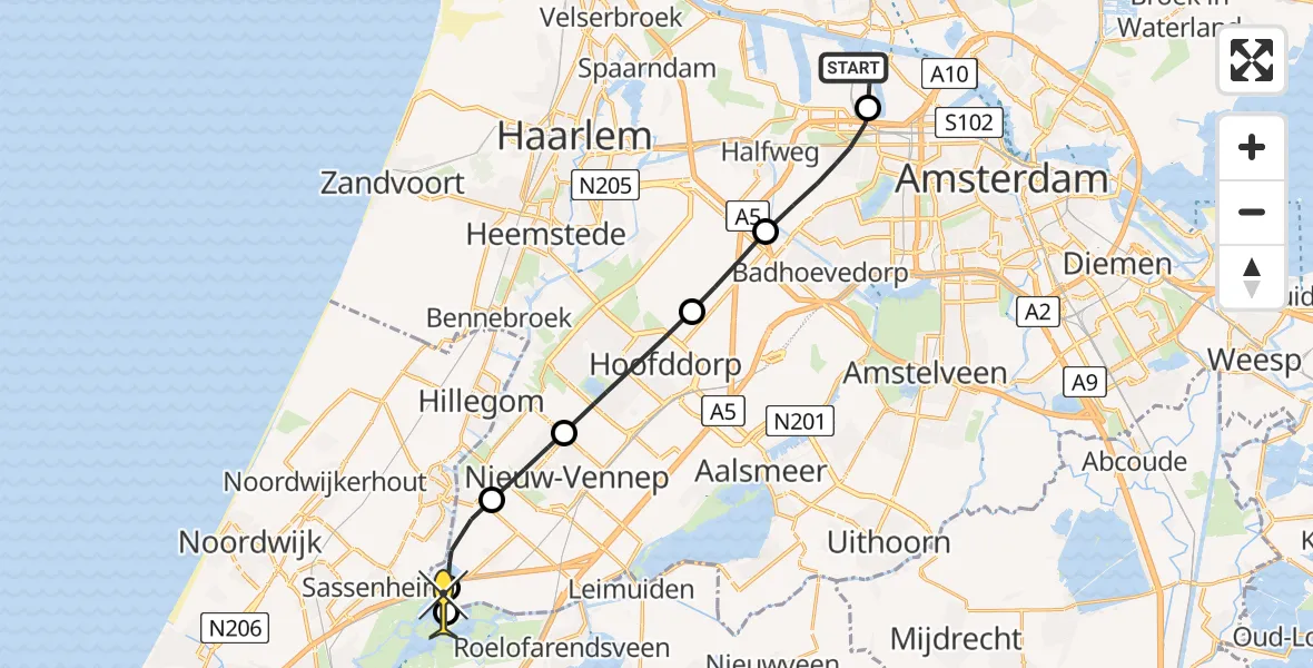 Routekaart van de vlucht: Lifeliner 1 naar Kaag, Elbaweg