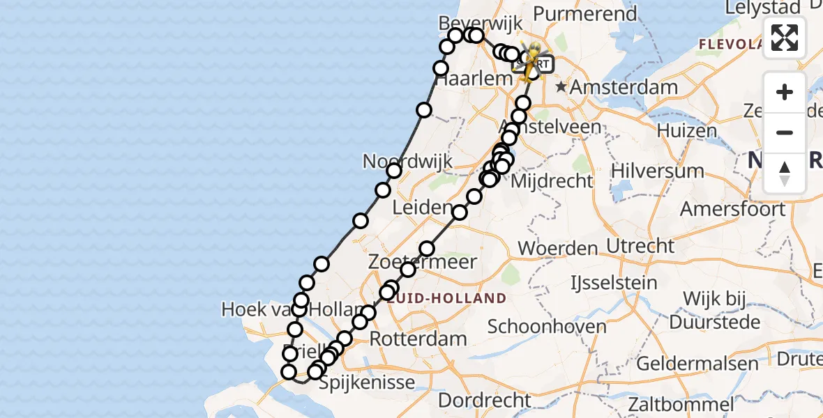 Vluchtroute Traumahelikopter van Amsterdam Heliport naar Amsterdam Heliport