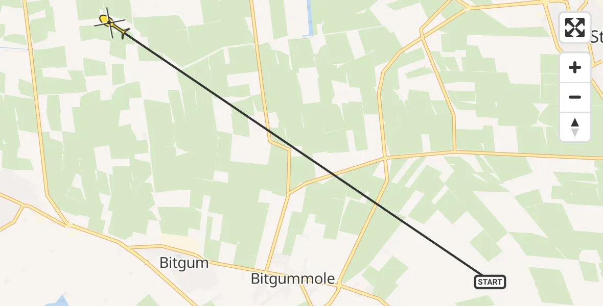 Routekaart van de vlucht: Ambulancehelikopter naar St.-Annaparochie, Langhuisterweg