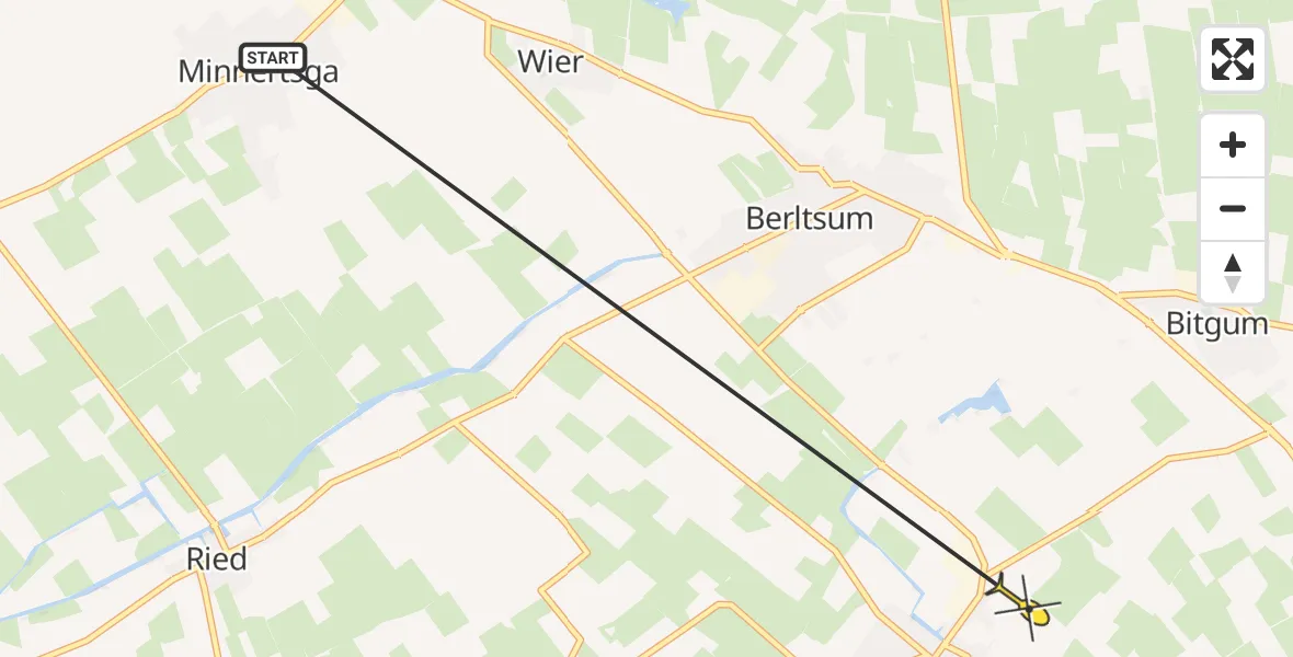 Routekaart van de vlucht: Ambulancehelikopter naar Menaam, Bitgumerdyk