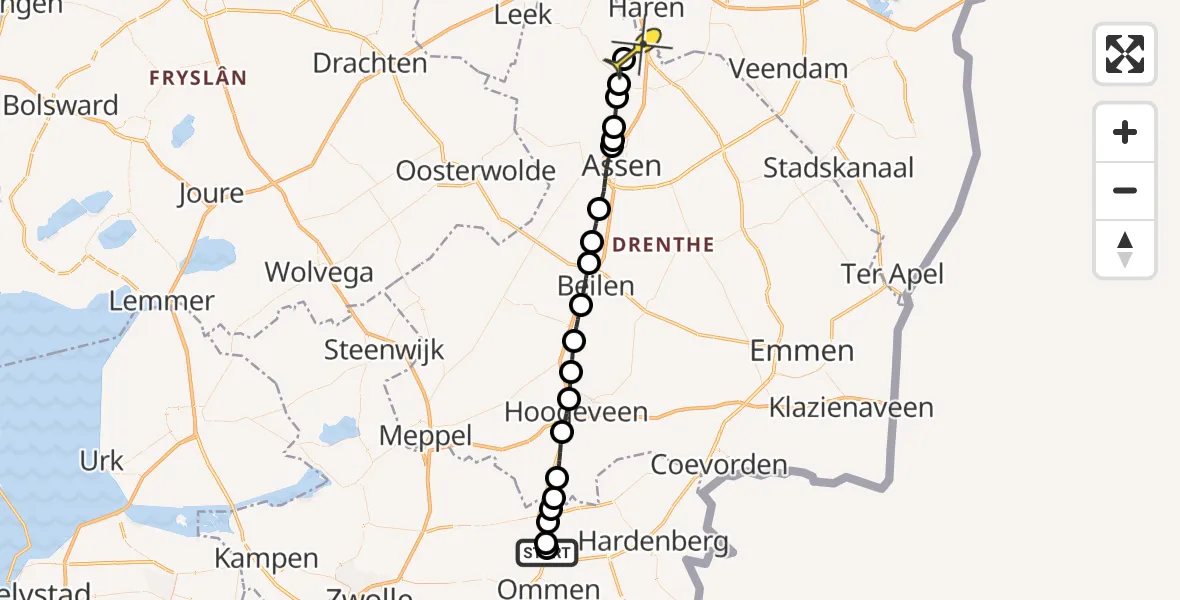 Routekaart van de vlucht: Lifeliner 4 naar Groningen Airport Eelde, Maatschappijwijk