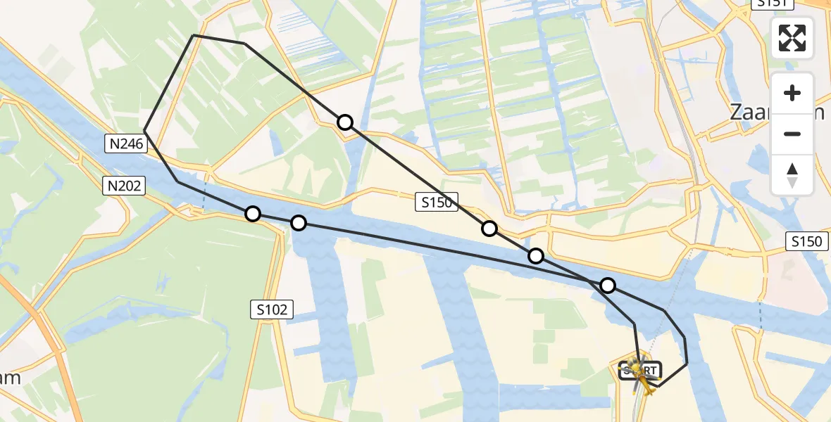 Vluchtroute Traumahelikopter van Amsterdam Heliport naar Amsterdam Heliport