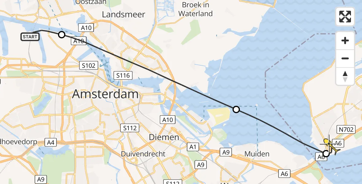 Routekaart van de vlucht: Lifeliner 1 naar Almere, Hemweg