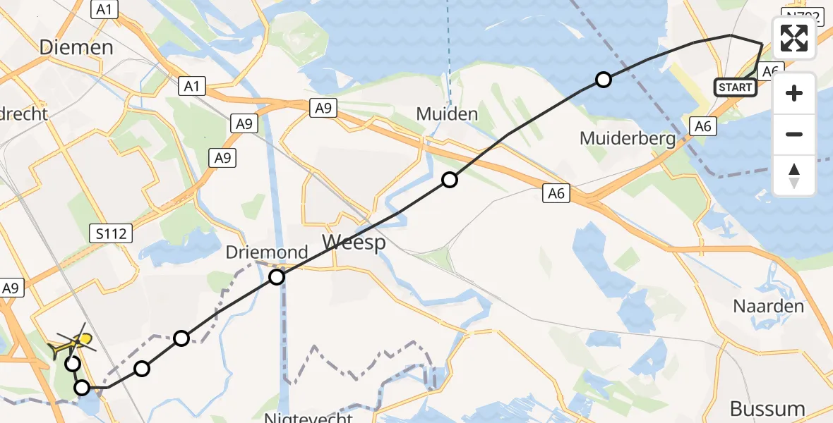 Routekaart van de vlucht: Lifeliner 1 naar Academisch Medisch Centrum (AMC), Kobaltstraat
