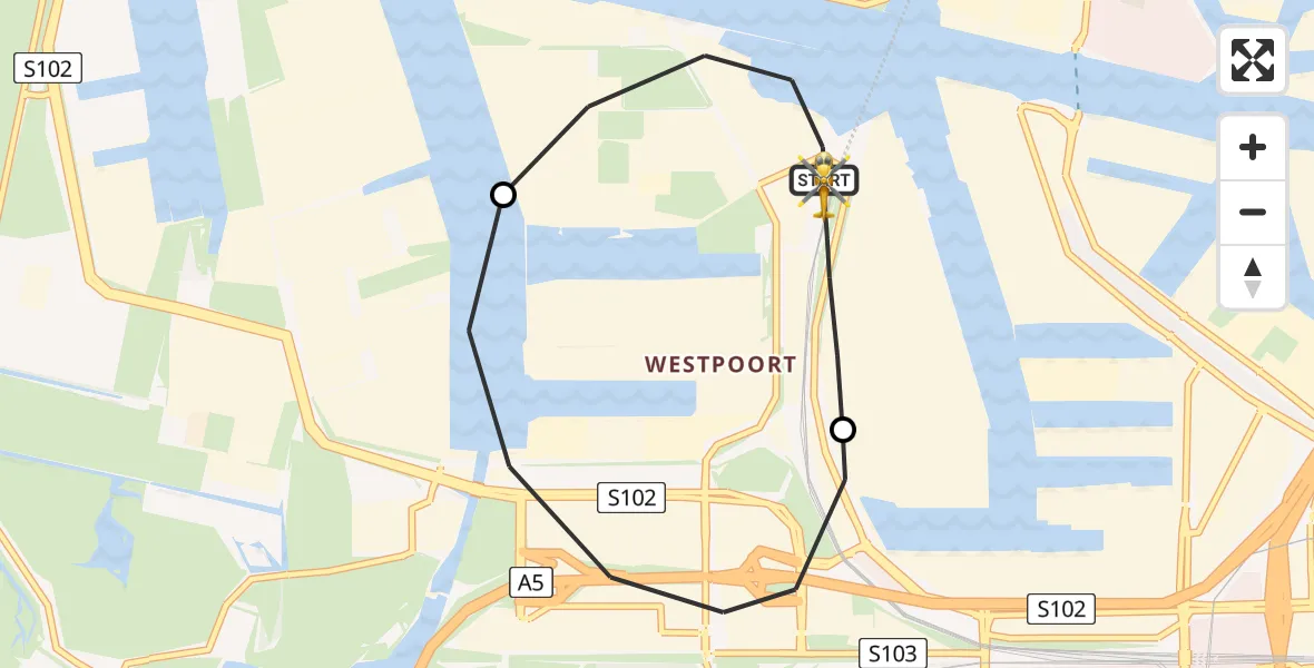 Vluchtroute Traumahelikopter van Amsterdam Heliport naar Amsterdam Heliport