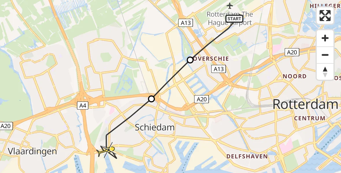 Routekaart van de vlucht: Lifeliner 2 naar Schiedam, Zestienhovensekade