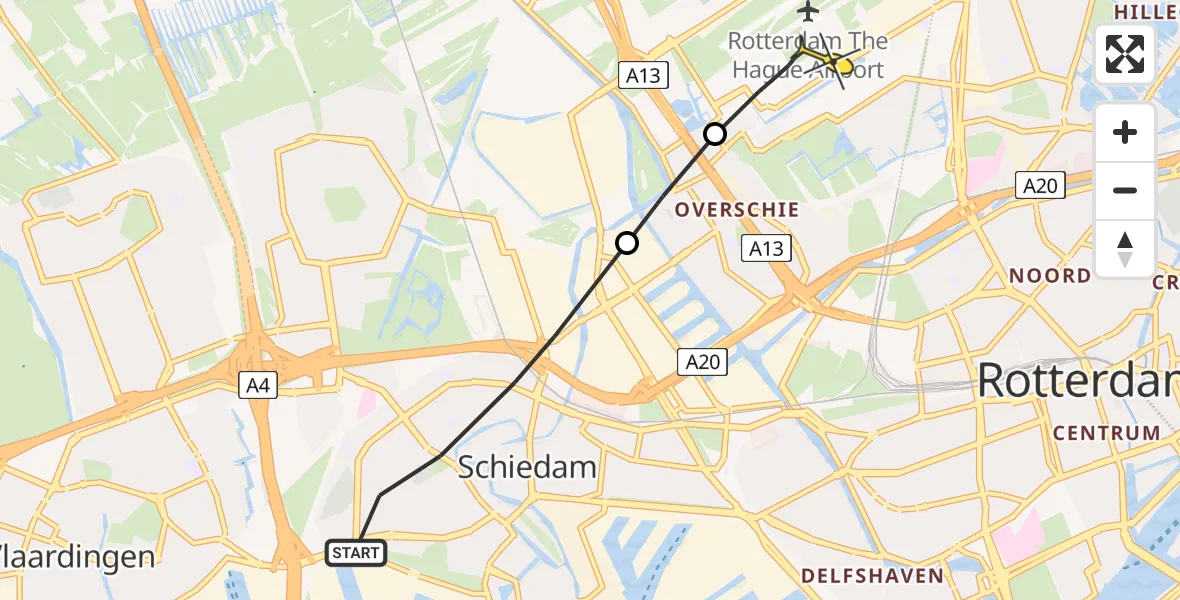 Routekaart van de vlucht: Lifeliner 2 naar Rotterdam The Hague Airport, Nieuwe Damlaan