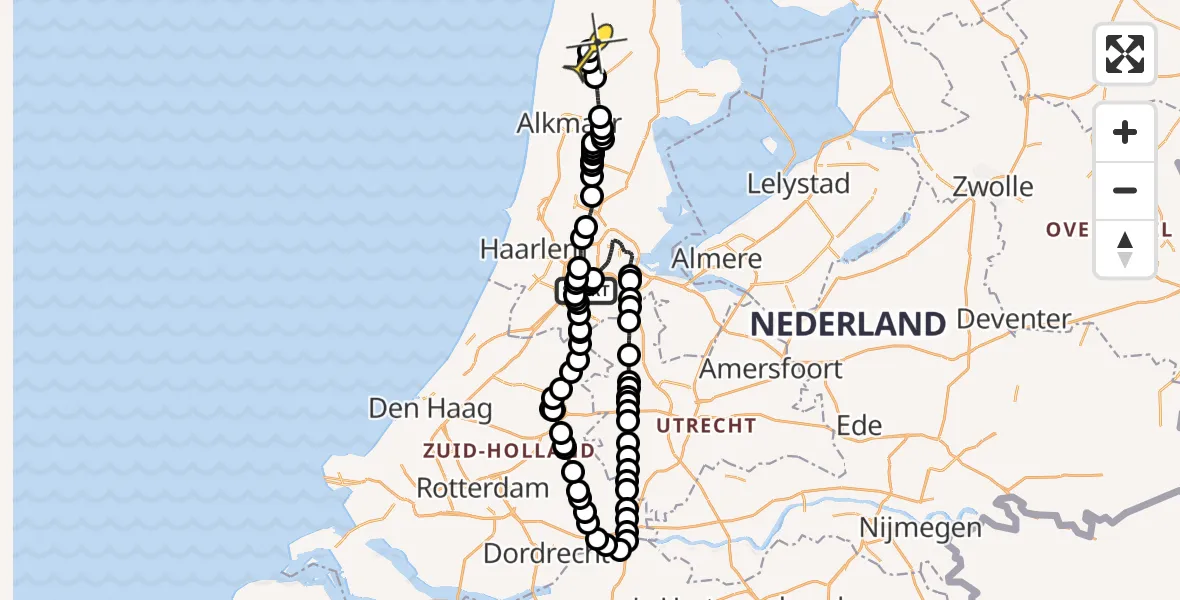 Routekaart van de vlucht: Politieheli naar Haringhuizen, Kraayveldstraat