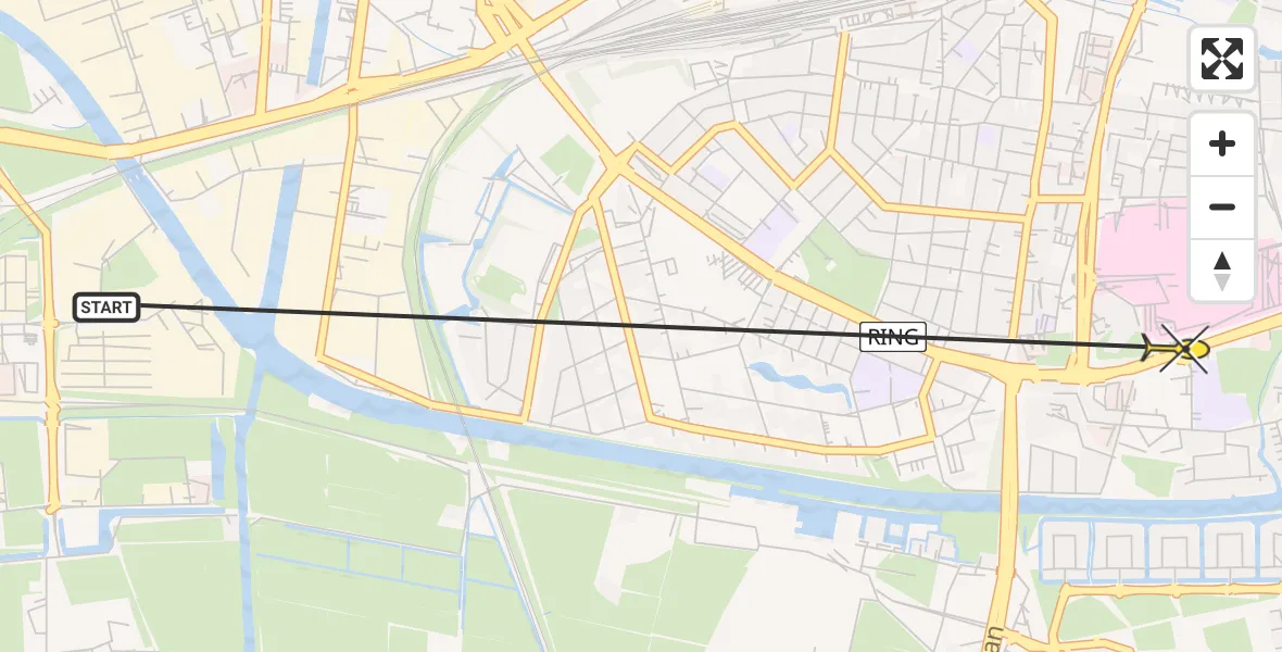 Vluchtroute Ambulancehelikopter van Leeuwarden naar Leeuwarden