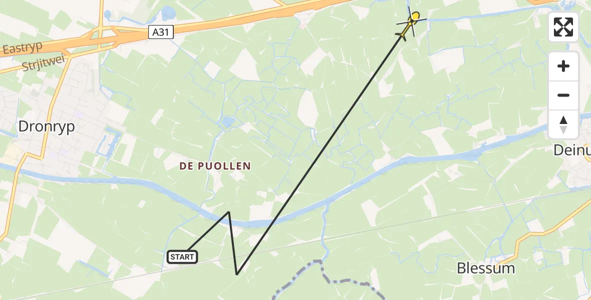 Routekaart van de vlucht: Ambulancehelikopter naar Marsum, Headyk