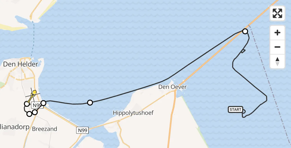 Routekaart van de vlucht: Kustwachthelikopter naar Vliegveld De Kooy, Luchthavenweg