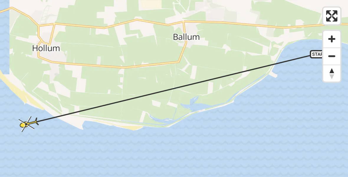 Routekaart van de vlucht: Ambulancehelikopter naar Hollum, strandroute