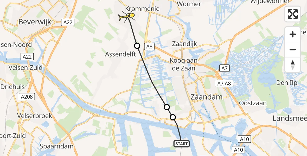 Routekaart van de vlucht: Lifeliner 1 naar Assendelft, Hoofdtocht