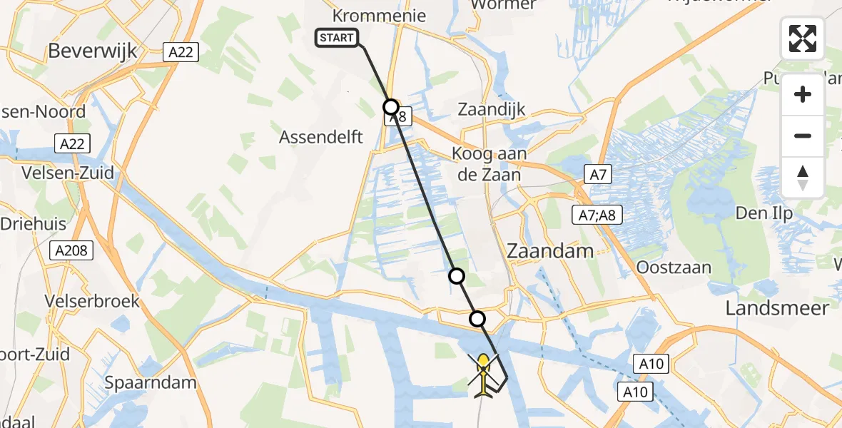 Routekaart van de vlucht: Lifeliner 1 naar Amsterdam Heliport, Vaartdijk